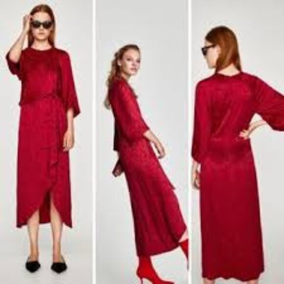 Zara Midi Red Jacquard Dress - Picture 1 of 9